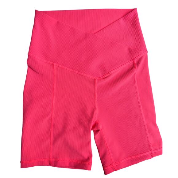 Wilo Pants - Wilo The Label | Crossover Ribbed Shorts - Size XS, Coral Pink